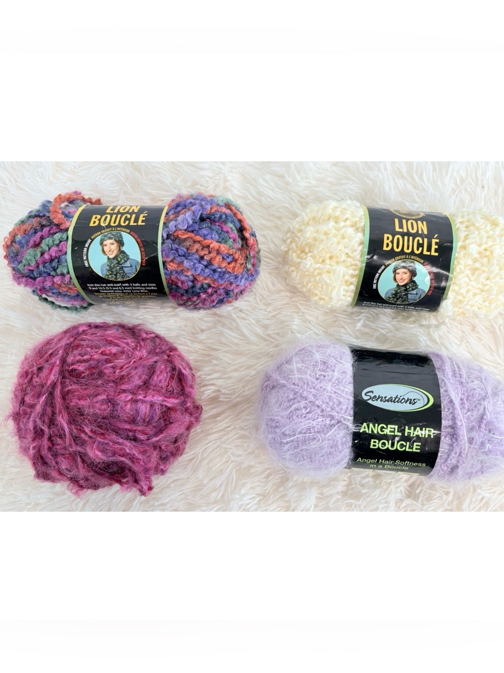 (4) Lion Brand Sensations Boucle Yarn Bundle